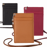 Cowhide slim card Holder with Neck Strap